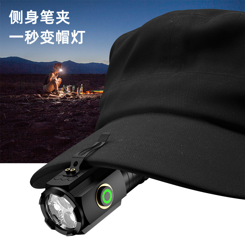 Transfronterizo TikTok tres ojos al aire libre mini linterna luz fuerte súper brillante portátil recargable de tiro largo hogar pequeña pistola de acero