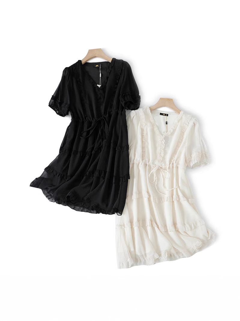 60-150kg Plus Size French Dress 2025 Summer New V Neck Fungus Mid-Length Sweet Nightgown 60-150kg Plus Size French Dress 2025 Summer New V Neck Fungus Mid-Length Sweet Nightgown