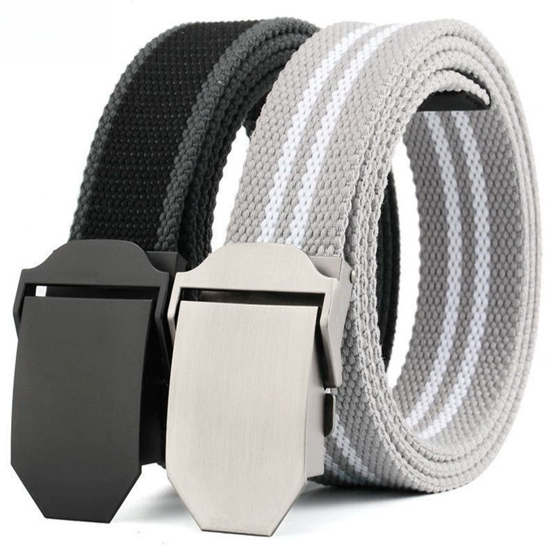 Холщовый ремень, мужской ремень с автоматической пряжкой, ремень с гладкой пряжкой, повседневный ремень для брюк-карго, корейский стиль, студенческий молодежный военный тренировочный ремень на открытом воздухе