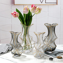 轻奢手绘玻璃花瓶透明水养鲜花插花艺术品居家摆件个性客厅装饰品