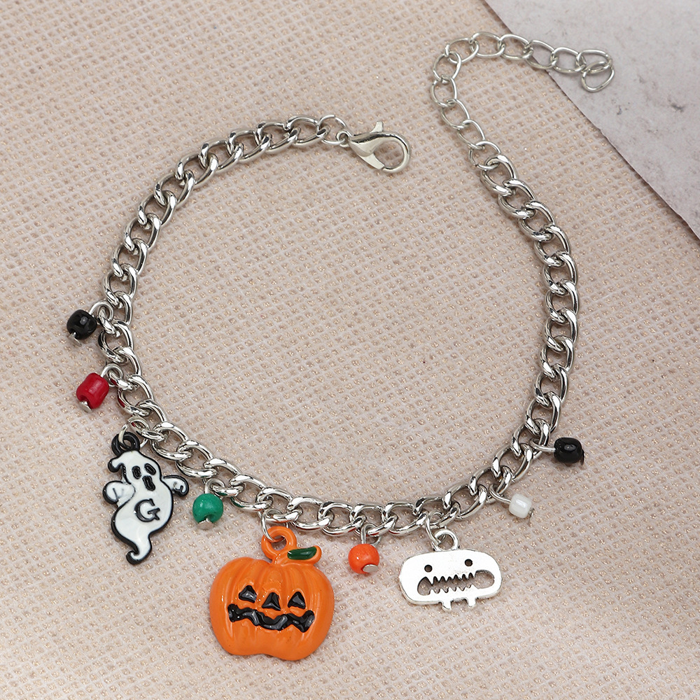 Punk Style Thick Chain Pumpkin Skull Pendant Halloween Bracelet Wholesale Nihaojewelry display picture 4