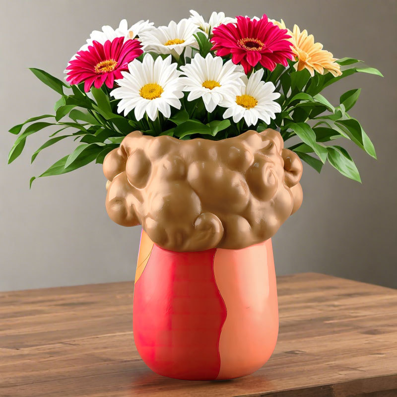 Nordic Colorful Cartoon Curly Hair Girl Home Desktop Garden Resin Art Succulent Flower Pot Ornament Holiday Gift