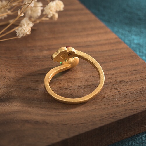 Internet celebrity live broadcast with goods source ancient gold ethnic style enamel burnt blue cloisonné women's open chalcedony ring