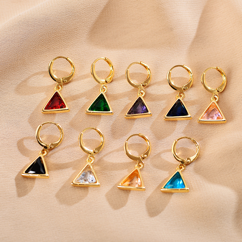 Triangle Pattern 1 Pair Retro Triangle Copper Inlay Zircon Drop Earrings