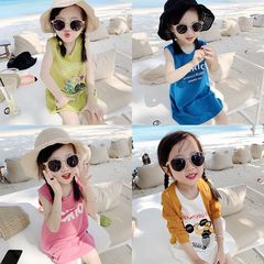 2024棉女童連衣裙無袖新款夏裝兒童裙子休閒洋氣寶寶卡通連衣裙