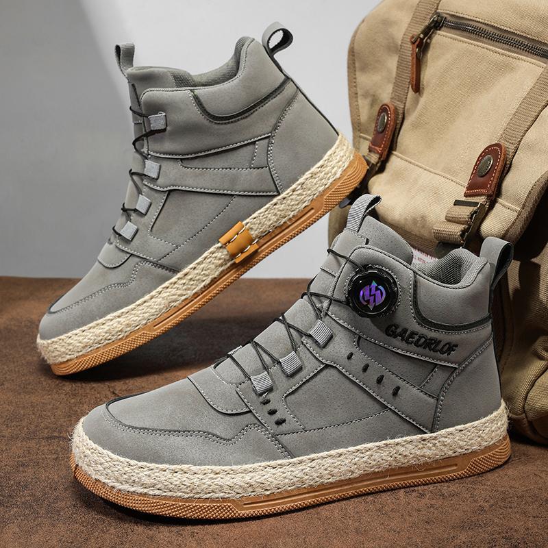 2024 otoño nuevo botón giratorio zapatos de skate de alta altura de moda casual zapatos de hombre al aire libre zapatos de trabajo antideslizantes