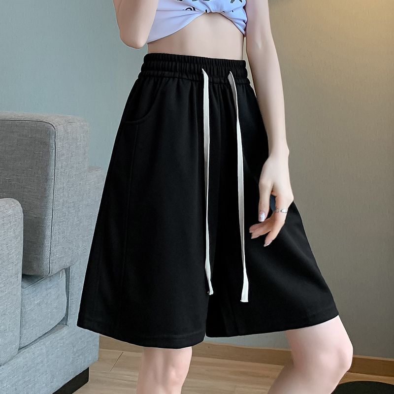 Solid Color Sports Couple Shorts, Summer Loose Casual Suit-Style Wide-Leg High-Waisted Straight A-Line Slimming Mid-Length Shorts