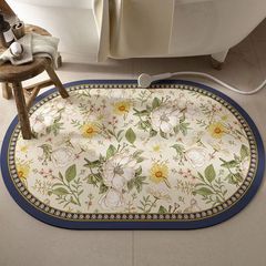 American-style floral diatomaceous earth mat for home use, bathroom and toilet door, fresh flower pattern, anti-slip and water-absorbent foot mat