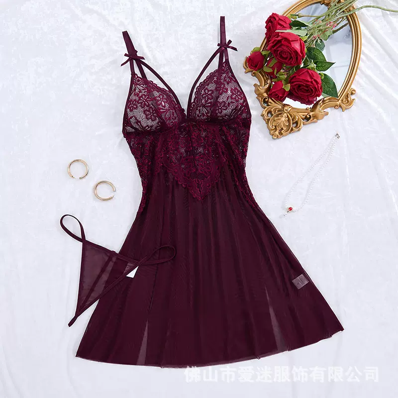 W情趣睡衣性感蕾丝睡衣大尺度透视激情火辣免脱约会战袍qqny24015