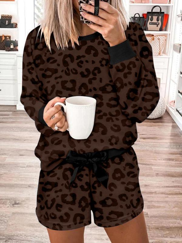 款Women's Leopard Print Top & Shorts Pyjama piece Set|undefined