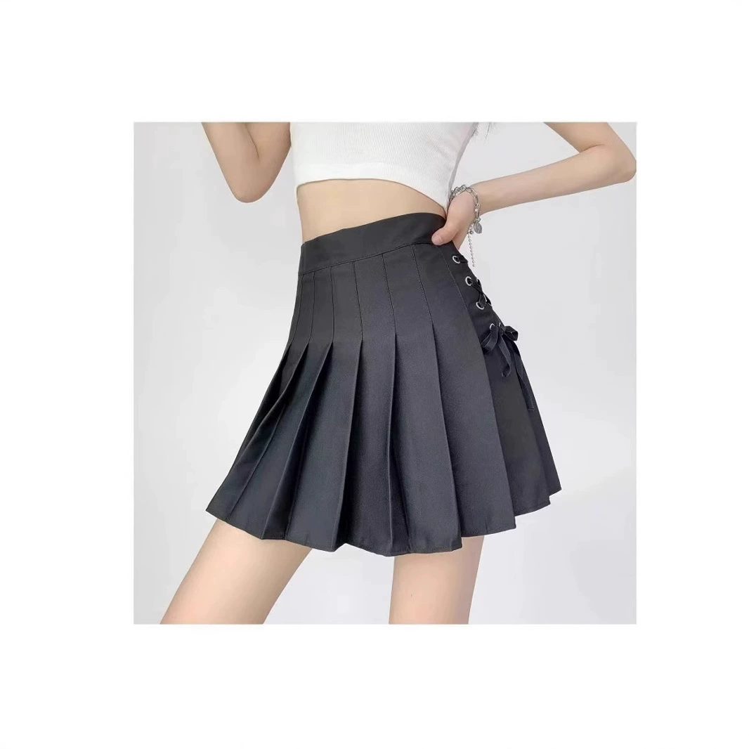 Summer pleated skirt, belt, protective underware, Korean style, high waist, A-line