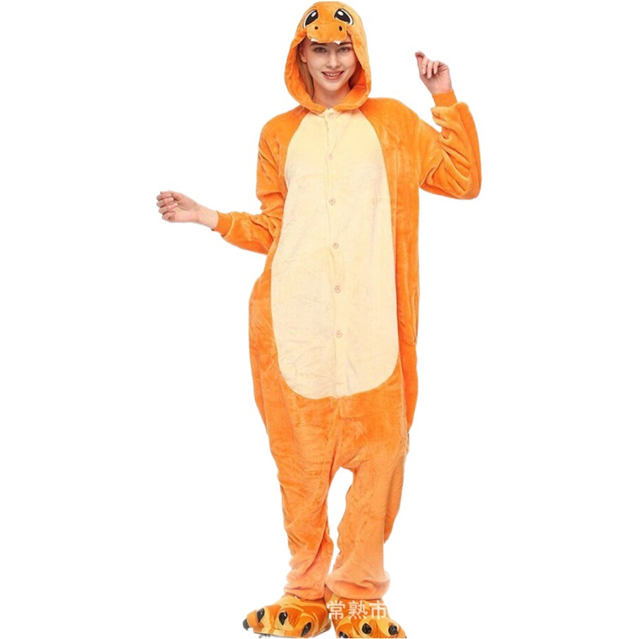 GENG fantasma pareja pijamas otoño e invierno cálido cremallera homewear Franela inodoro versión animal de dibujos animados pijamas de una pieza