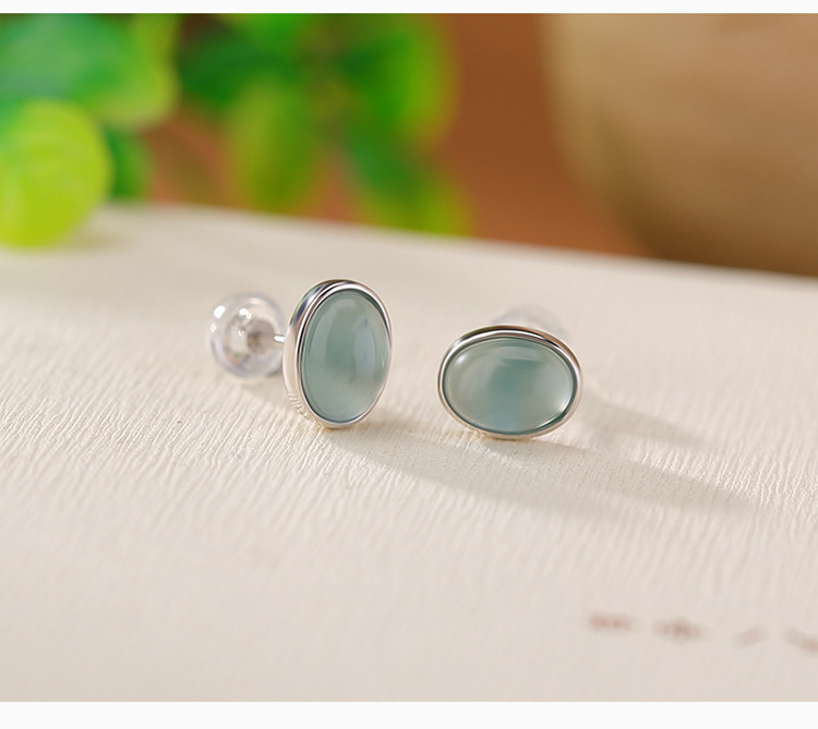 Bông tai mặt trứng bạc S925 đơn giản thời trang — Kiểu màu bạc chi tiết 4