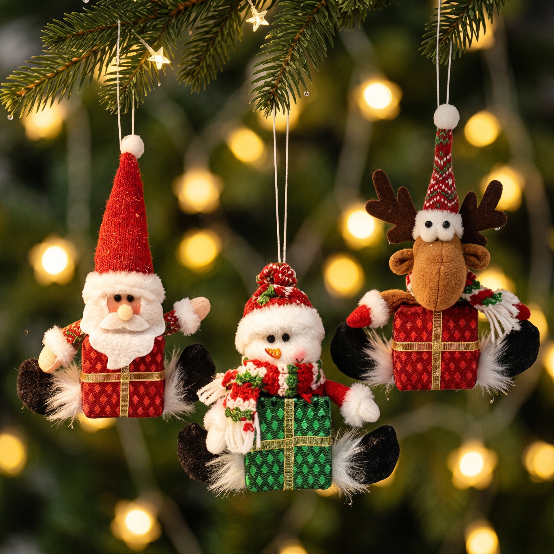 Cross-border Christmas decoration Christmas tree pendant knitted gift box doll small pendant high-end party atmosphere pendant
