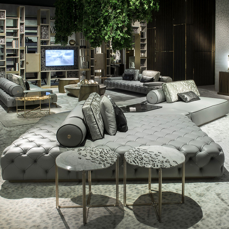 Italian light luxury leather sofa living room Roberto Cavalli head layer cowhide zipper sofa home set