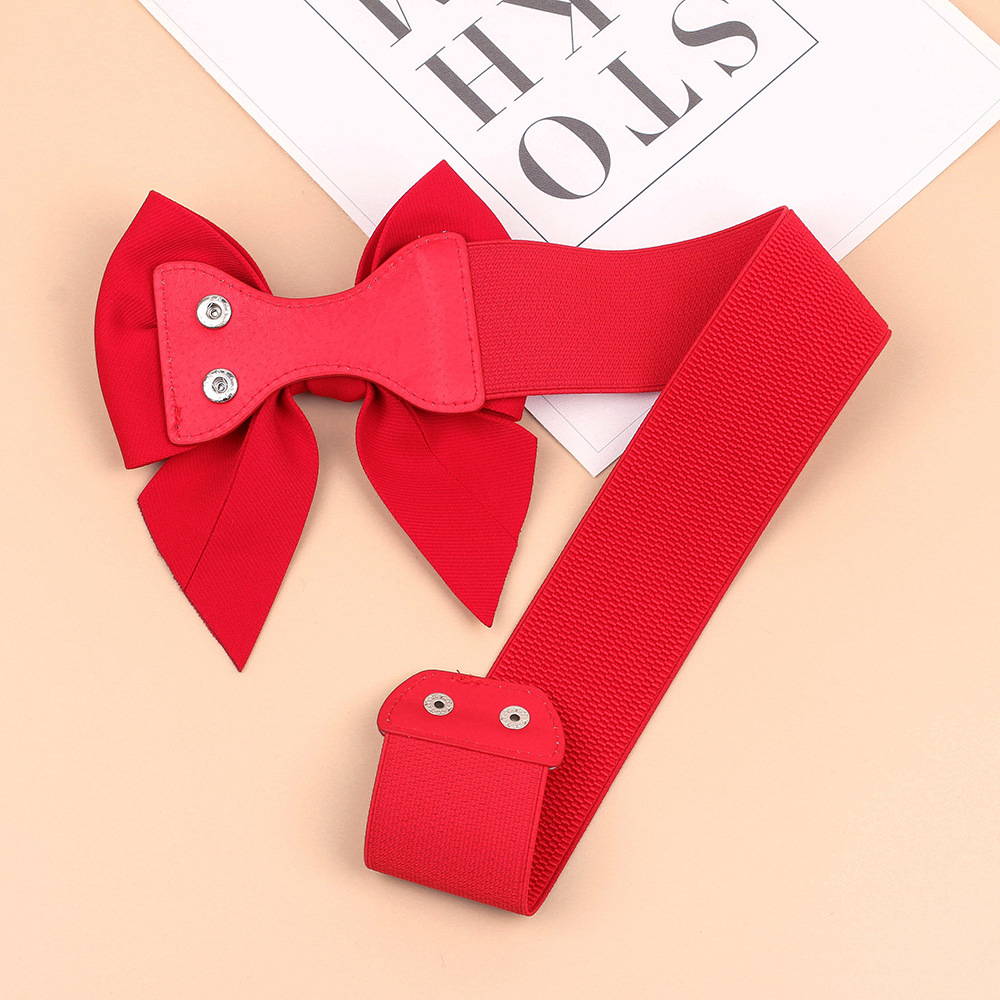 Ceinture décorative à nœud papillon avec jupe, ceinture large élastique rouge incrustée de diamants pour femmes, taille polyvalente amincissante_voghion.com