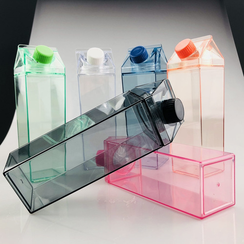 Transparent square milk cup 500ml square cup plastic water cup Japanese milk carton hot and cold beverage cup