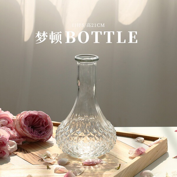 Retro light luxury relief transparent French mini glass vase living…
