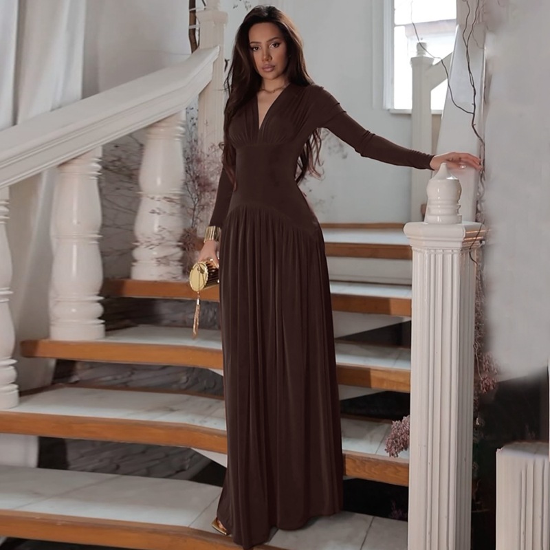 Hot-Selling Women's Fashion 2025 Summer New Fashionable Elegant Slim Waist Long Sleeve Dress Wholesale_ecoleips.com