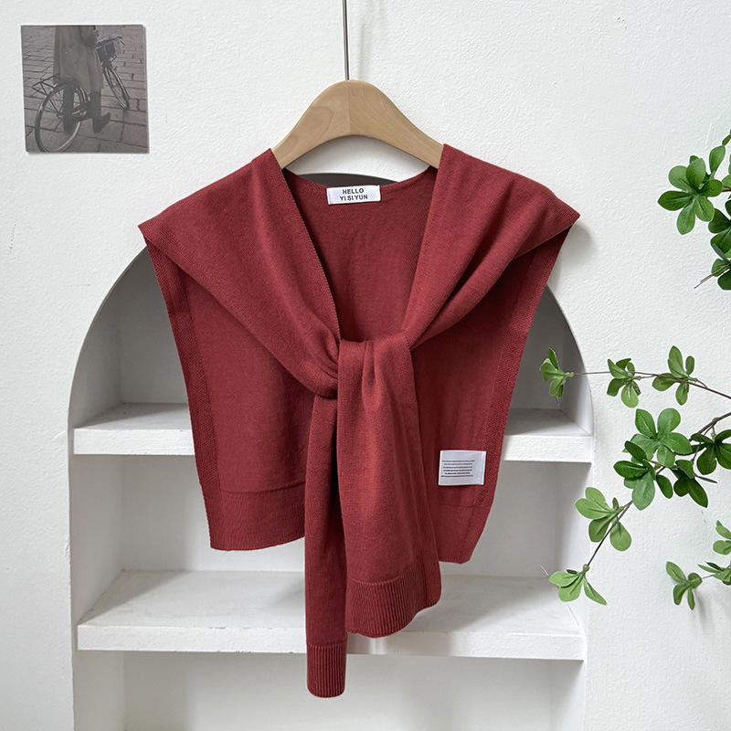 Chal de punto para mujer, versión coreana de primavera y verano, nuevo chal de lana de color sólido de alta gama con cuello falso para habitaciones con aire acondicionado.