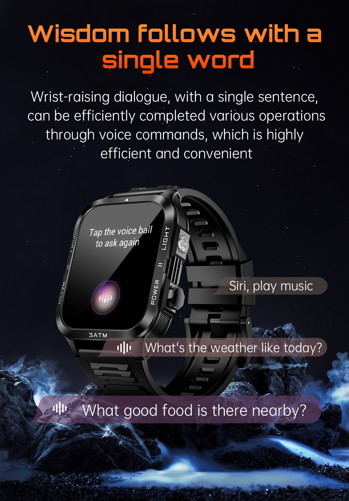 Montre connectée KT89, grand écran 1,96 pouce, appels Bluetooth, lampe torche LED, idéale pour les activités de plein air, style unisexe chic et sportif._voghion.com
