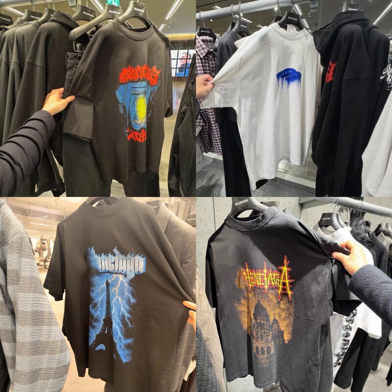 High-Quality In-Stock Paris B Brand 26Ss New Full Series Printed Short-Sleeve T-Shirt, Trendy Brand Same Style, Loose Fit, Round Neck