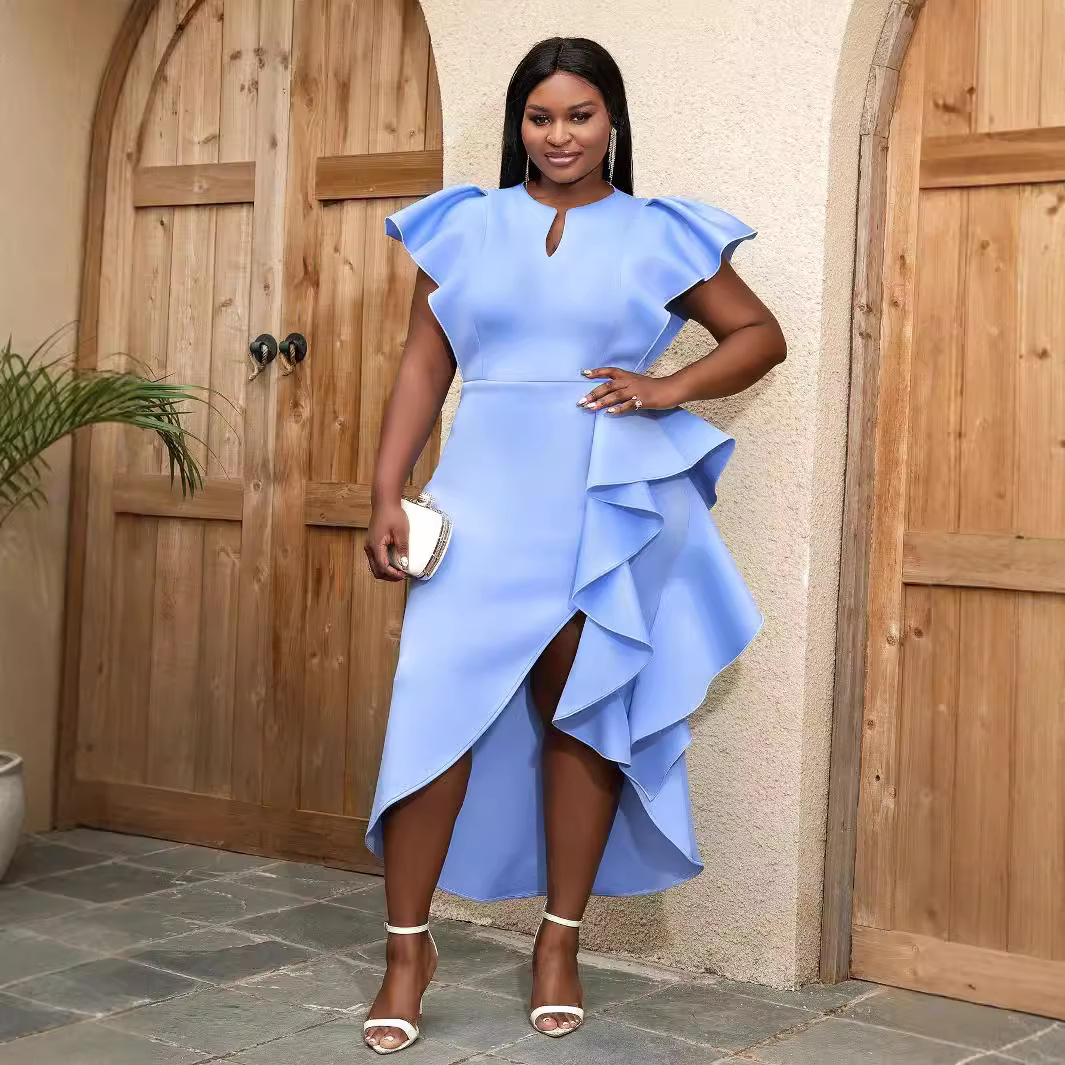 Plus Size Women's Dress With Ruffled Irregular Hem For Parties_voghion.com