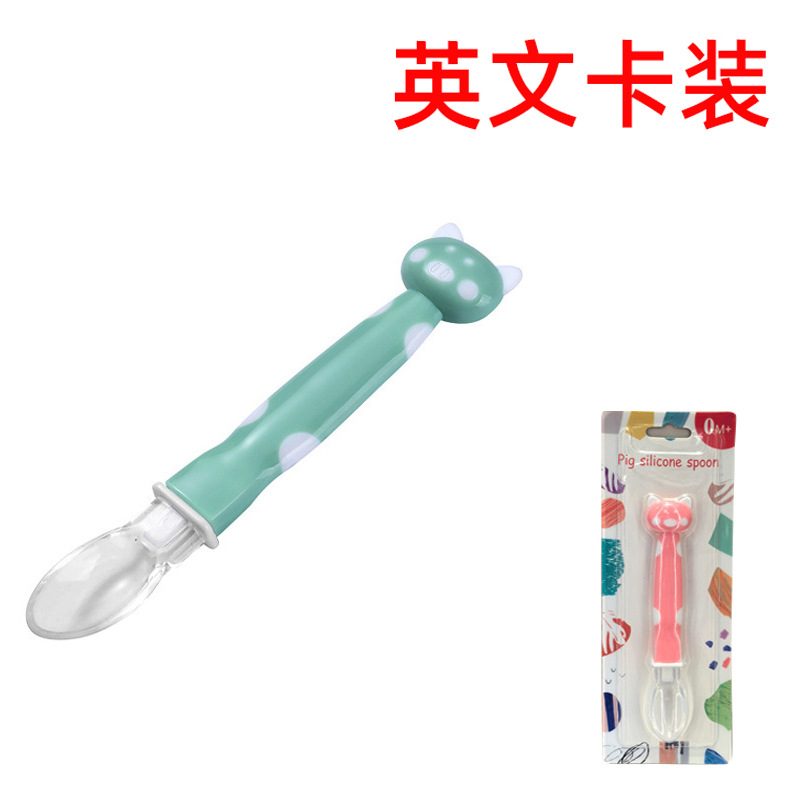 English Card-Packed Baby Silicone Spoon, Baby Silicone Feeding Spoon, Food-Grade Children's Feeding Utensils, Soft-Tipped Spoon Wholesale
