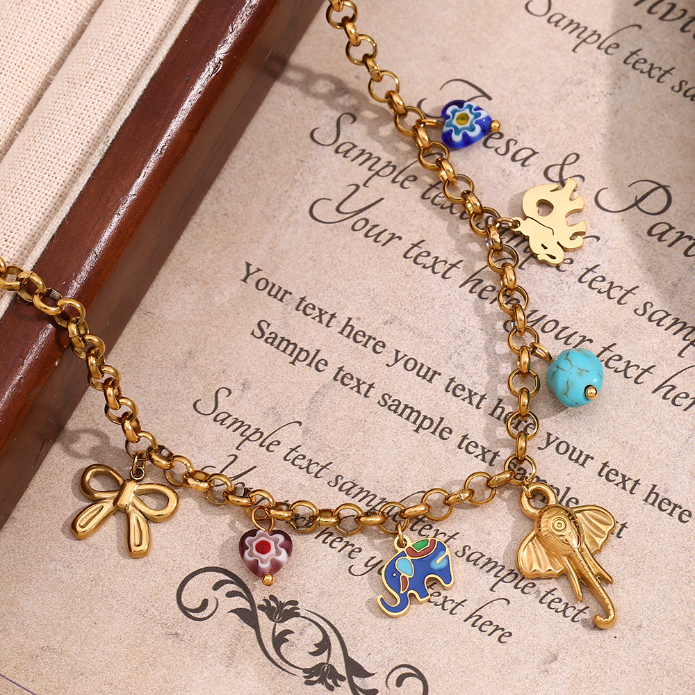 Niche creative personalized color necklace stainless steel plated pendant handmade chain necklace_voghion.com