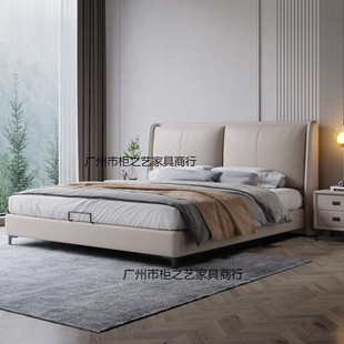 Italian Simple 1.8m Double Bed Master Bedroom King Bed Modern Simple Storage 1.5m Solid Wood Leather Art Bed