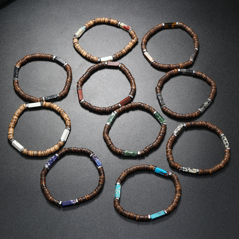 2024 nueva piedra natural transfronteriza de madera de café cuentas pulseras europeas y americanas retro joyas de estilo nepalí para hombres