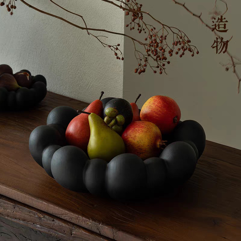 Wabi-Sabi Style Black Light Luxury Fruit Plate and Bowl, French-Style Living Room Coffee Table and Dining Table Decorative Vessel, Vintage Art Ornament Wabi-Sabi Style Black Light Luxury Fruit Plate and Bowl, French-Style Living Room Coffee Table and Dining Table Decorative Vessel, Vintage Art Ornament