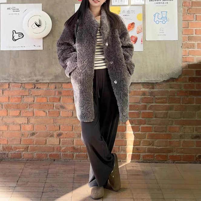 여자 겨울 두꺼운 모피 봉제… 중장 한국식 모피 코트