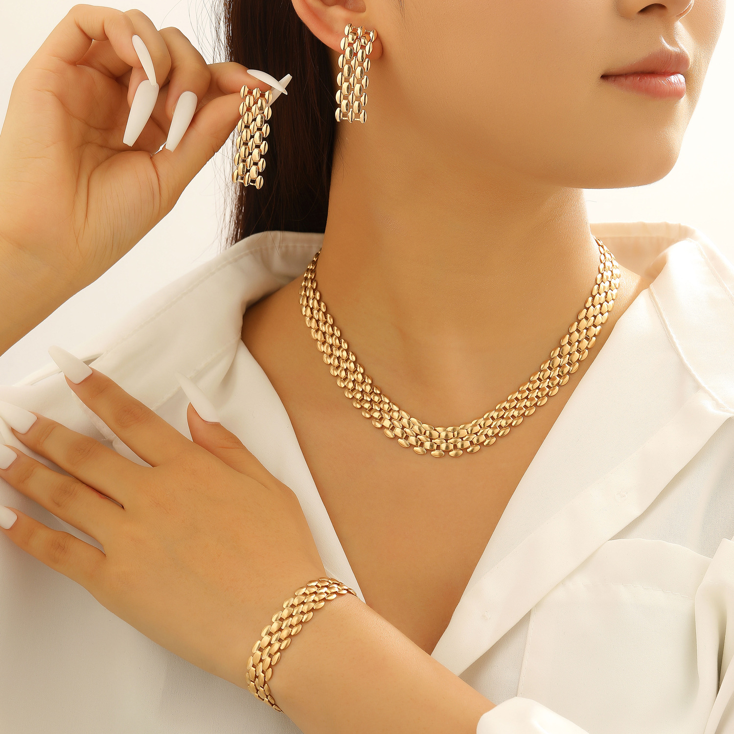 Cross-Border Fashion Necklace with Round Rings, Y-Shaped Chain, Clavicle Chain, Two-Layer Stacked Long Pendant Sweater Chain, Necklace, Bracelet for Women
