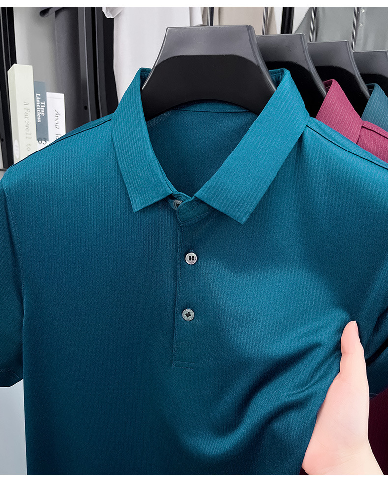 Áo polo nam tay ngắn lụa tơ tằm cao cấp phong cách công sở — Xanh đậm 15580 chi tiết 16