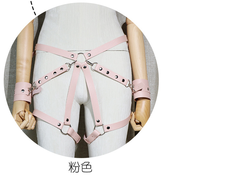 Pink Bondage Handcuffs & Ankle Cuffs Set with Leather and Metal Construction — detail image 22