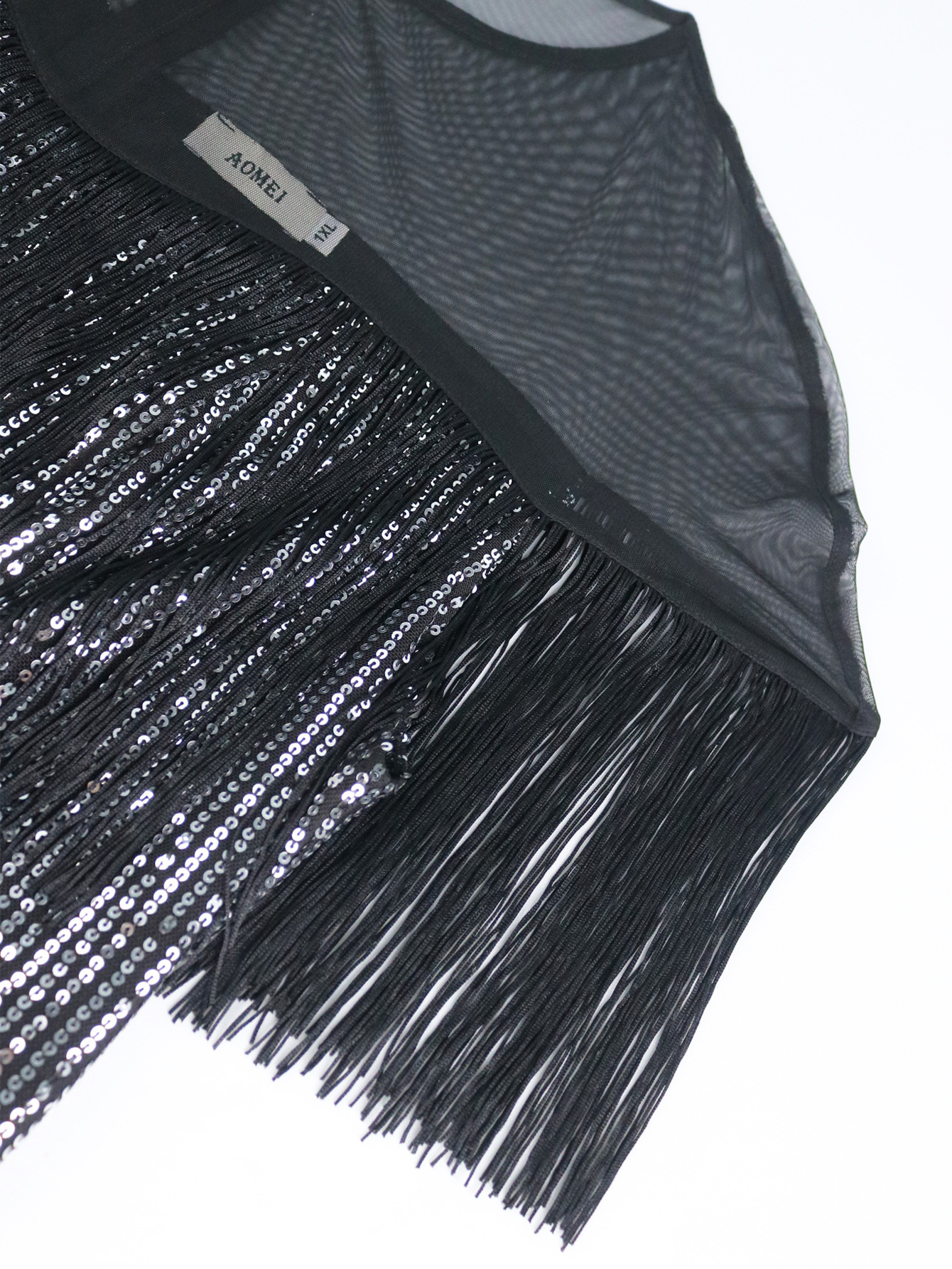 Damenbekleidung Designer Paillettenkleid Perspektive Nähte Quaste Party Abendkleid Kleider_voghion.com