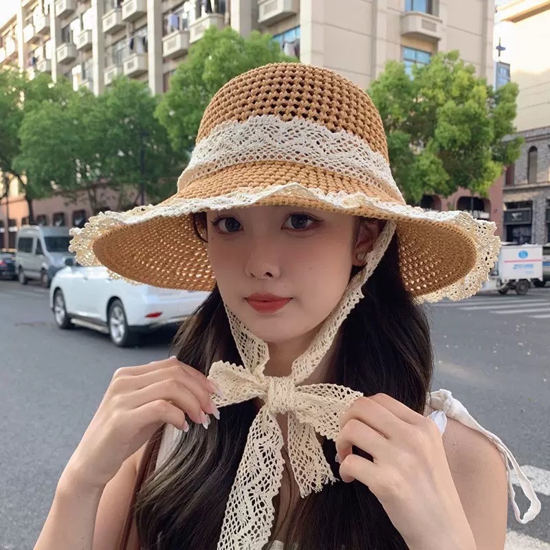 2025 夏の太陽の帽子フレンチフラットトップ麦わら帽子女性の海辺のビーチ日焼け止め織帽子抗 UV 帽子|undefined