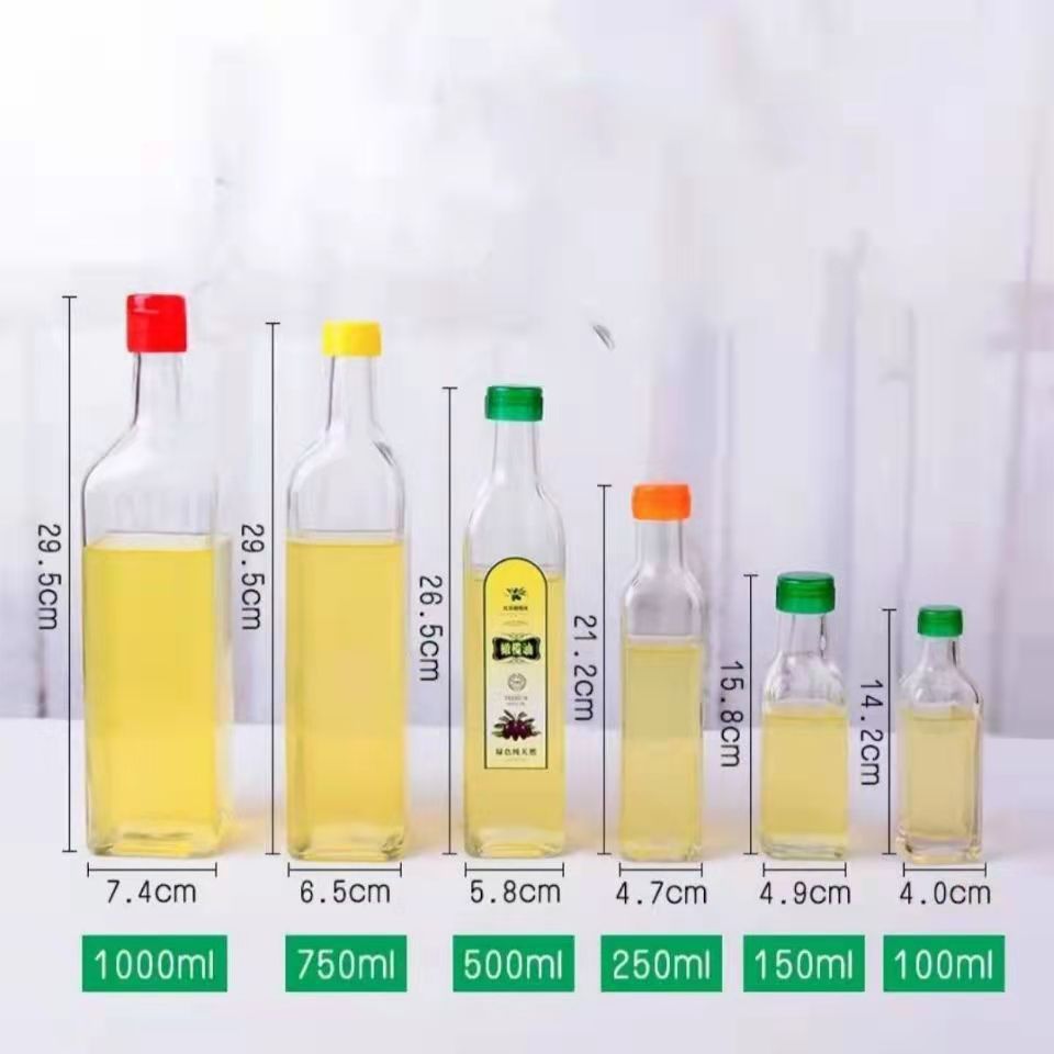 批发透明玻璃方形油瓶山茶油芝麻油瓶方形橄榄油瓶酱油醋分装油壶