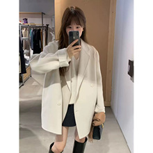 现 2025冬季新款韩国设计师OU*CE气质双排扣羊毛呢羊毛大衣