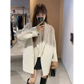 现 2025冬季新款韩国设计师OU*CE双排扣羊毛中长款毛呢大衣外套