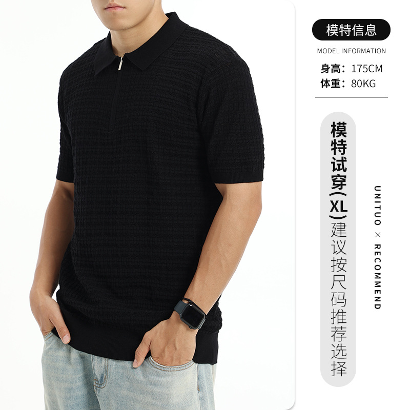 Cross-border hombre antiguo estilo de hielo de alto nivel camiseta de polo de punto de seda de hielo de verano con solapa de negocios de ropa casual de hombre blusa