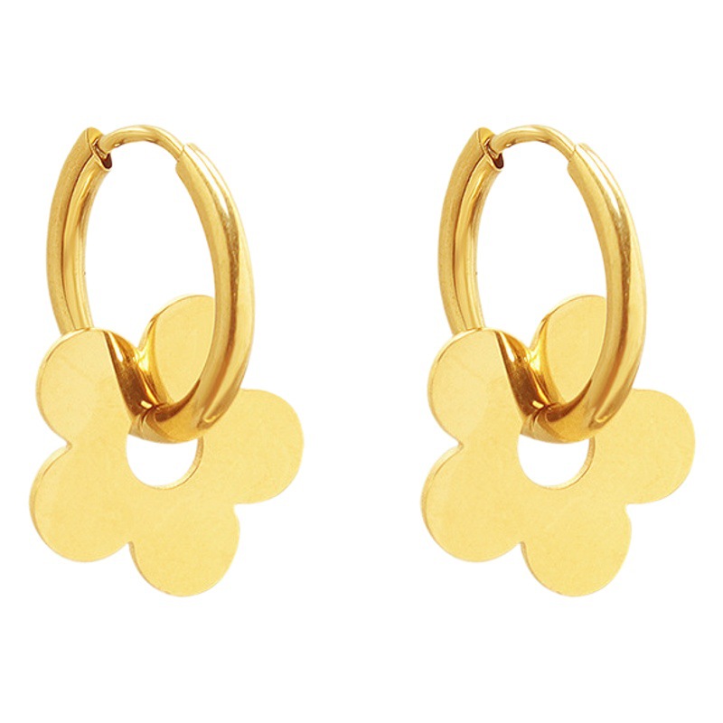 Estilo europeo y americano Navidad lindo flor pendientes de acero inoxidable chapado 18K oro real Internet celebridad pendientes fábrica al por mayor F560