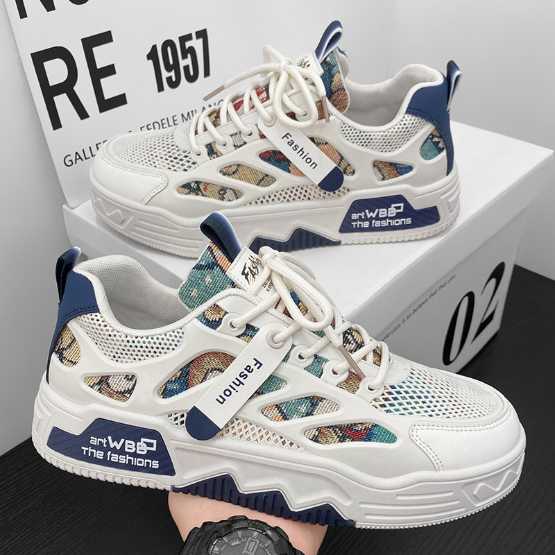 Zapatos de hombre 2026 primavera y verano nuevos zapatos de skate elevados de tendencia transpirables para estudiantes, zapatos deportivos casuales blancos pequeños para hombres