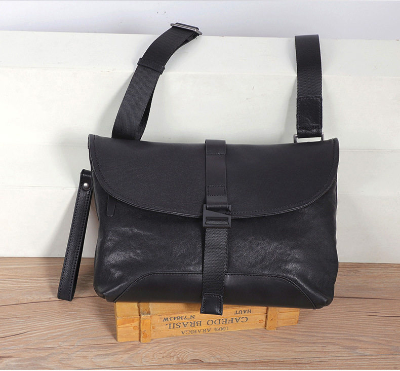 Túi đeo chéo nam da bò thật kiểu dáng nhỏ gọn, túi cầm tay thời trang 29×11×17 cm — màu đen chi tiết 7