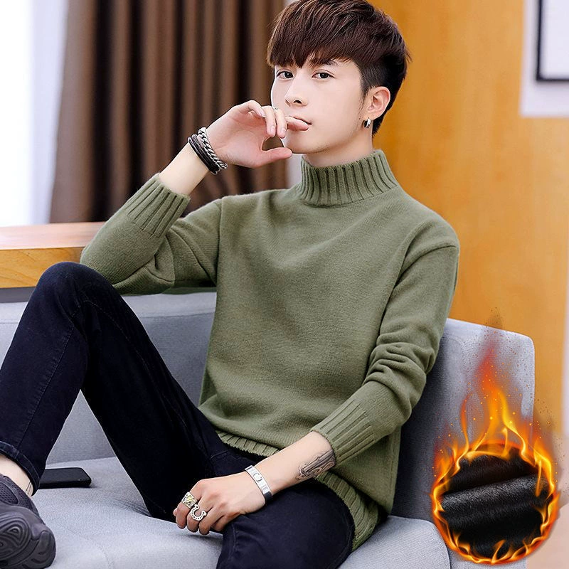 Men's black sweater, demi-season knitted thermal underwear, plus size