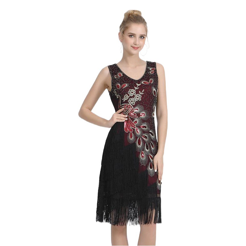 1920s sequined small dress vintage sequined tassel dance dress plus size pairs V-neck dress prom party small dress