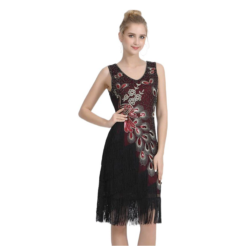 Маленькое платье с блестками 1920-х годов винтажное танцевальное платье с кисточками и блестками больших размеров, платье с V-образным вырезом, маленькое платье для выпускного вечера
