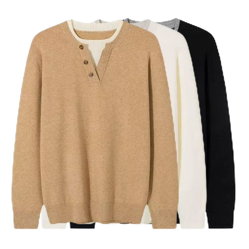 Explosiones transfronterizas de tamaño grande europeo falso dos piezas de camisetas de punto de cuello en V suéter hombre viejo viento de negocios otoño invierno fábrica al por mayor