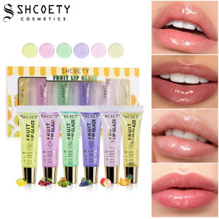 Shcoety Cross-Border 6-Color Fruity Lip Oil Set Moisturizing and Moisturizing Lip Gloss Long-Lasting Hydrating Lip Care